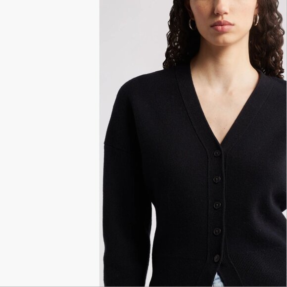 NORDSTROM Wool Cashmere V-Neck Cardigan Sweater Size S Black NEW $169 - Picture 3 of 10